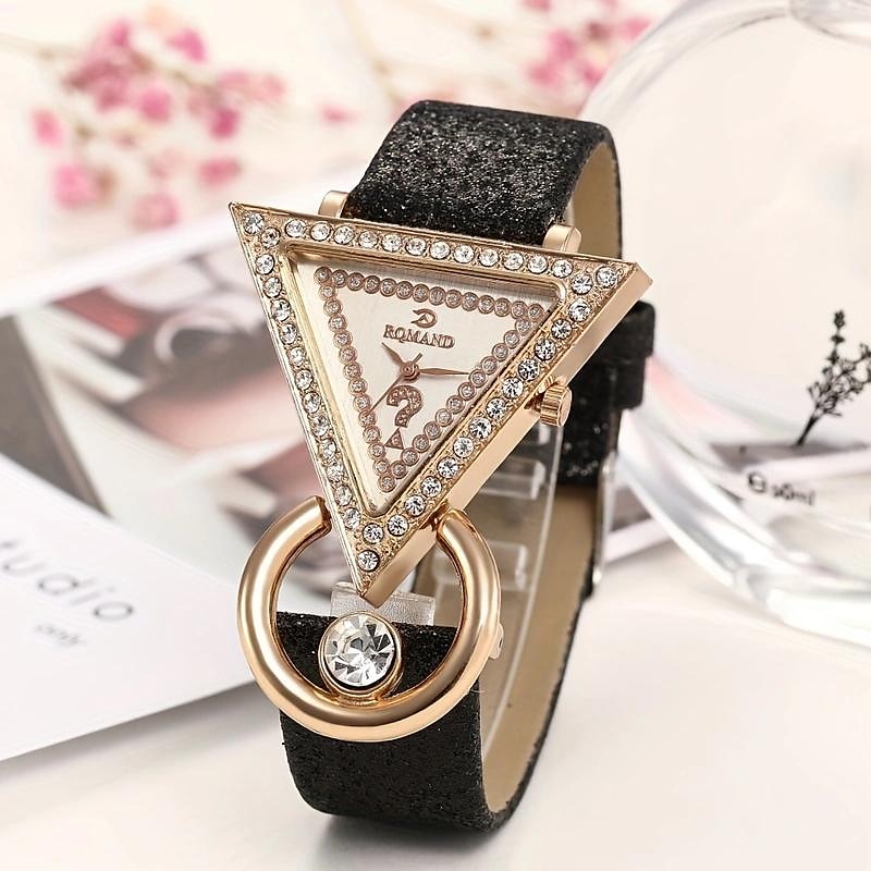 5pcs/set Women's Watch Luxury Triangle Pointer Quartz Watch Shiny Rhinestone Analog Wrist Watch & Jewelry Set, Gift For Mom Her 2025 - $24.99 –P8