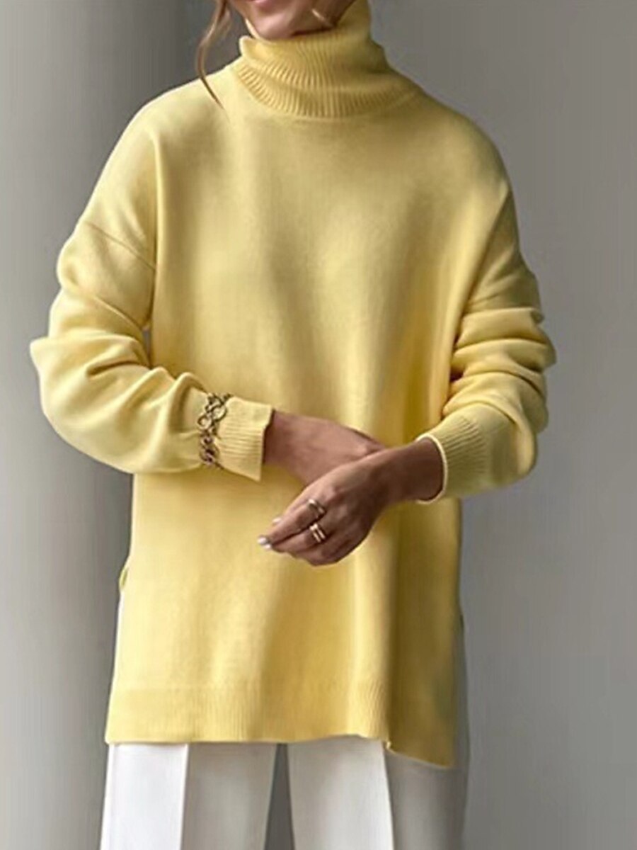 Női Pulóver pulóver Körgallér Bordázott Kötött Sodort fonal Hasított Kötött Ősz Tél Szokványos Szabadtéri Napi Alkalmi Divat Utcai sikk Alkalmi Hosszú ujj Tömör szín Sárga Sötétkék Narancssárga S M L 2025 - $24.99 –P4