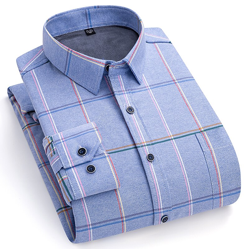 Men's Shacket Plaid / Striped / Chevron / Round Vacation New Year Light Blue Navy blue+white Yellow Red Long Sleeve Classic Collar Fall / Winter Clothing Apparel Print 2025 - $50.99 –P6