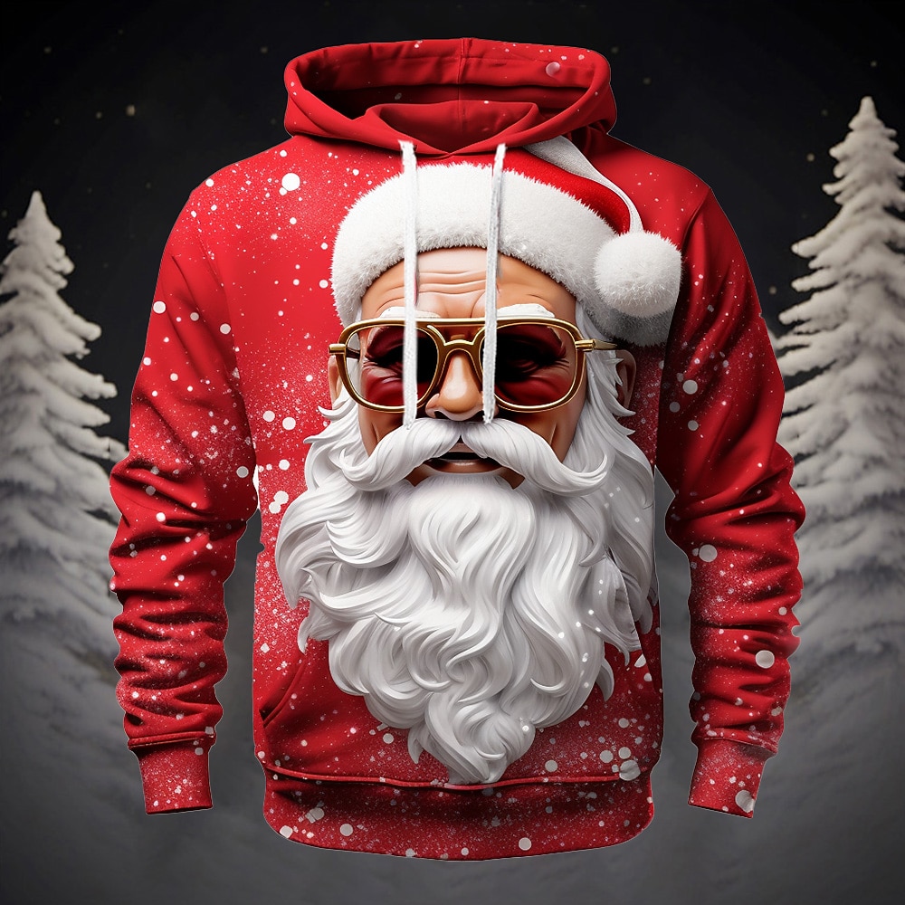 Sweat à capuche 3D Père Noël pour homme, motif graphique, mode Père Noël, impression 3D, sport, extérieur, vacances, jaune foncé, rouge, manches longues, capuche, poche avant, printemps&amp;chemise de 2025 ? $32.99 –P7