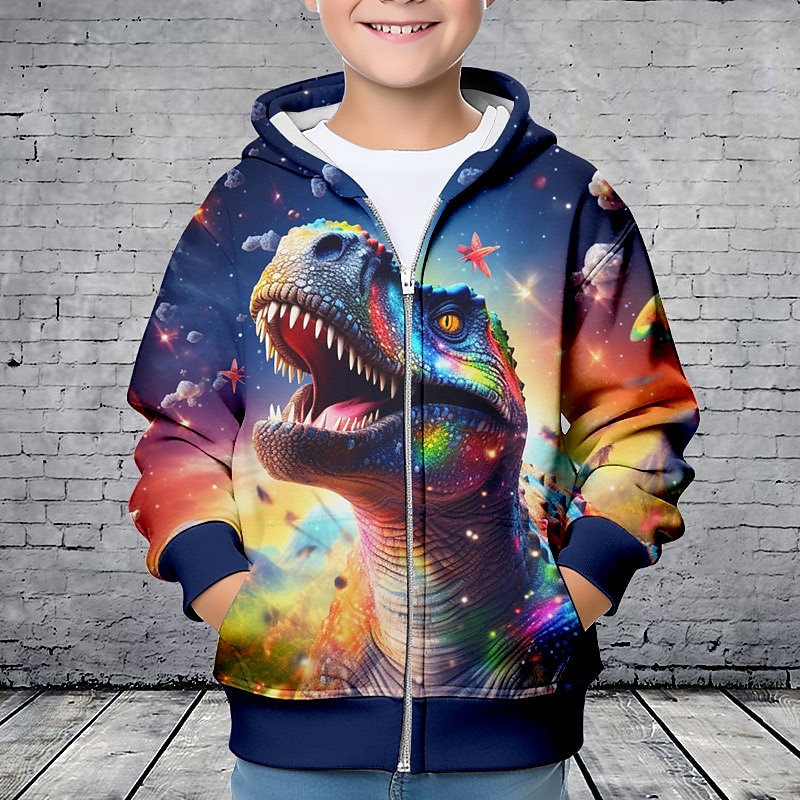 Pojkar 3D Dinosaurie Huvtröja Kappa Ytterkläder Långärmad 3D-tryck Höst Vinter Mode Streetwear Häftig Polyester Barn 3-12 år Blixtlås Huva Utomhus Ledigt Dagligen Normal 2025 - $18.49 –P1