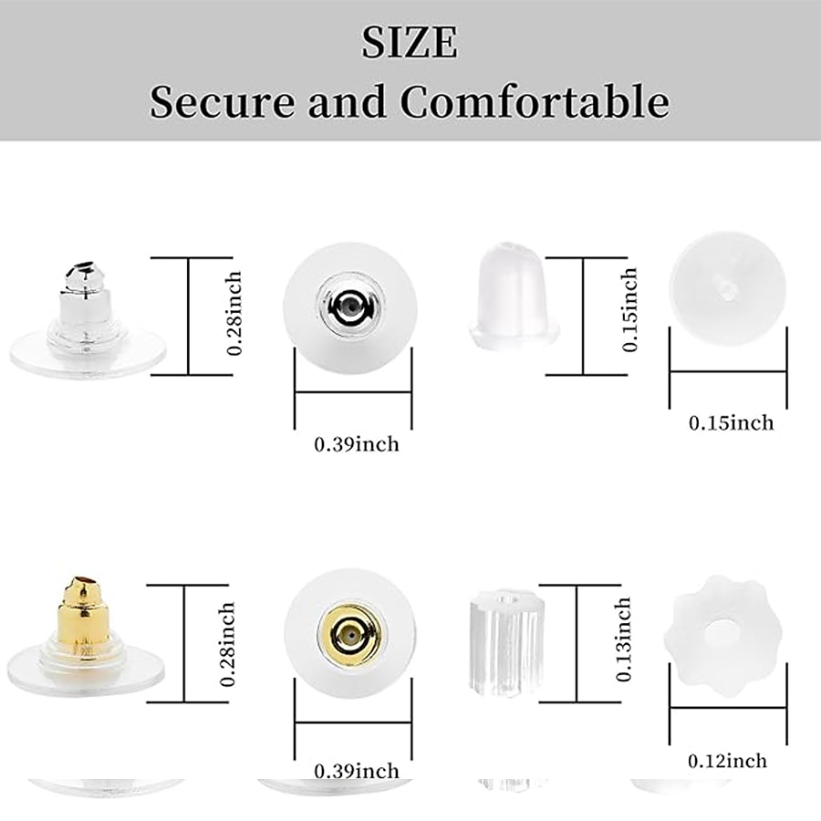 4 Styles 620 Pieces Earrings Silicone Earring Backing Clear Earring Backing Hypoallergenic Plastic Rubber Earring Back Bullet Clutch Plug Replacement Kit for Fishhook Earrings Stud Rings 2025 - $6.49 –P6