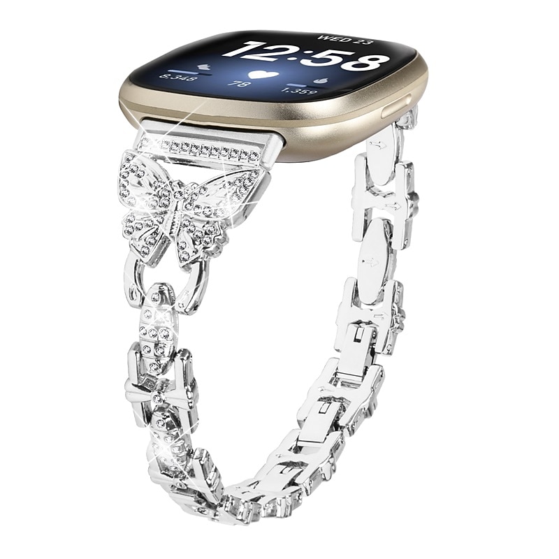 Reim til Smartklokke Kompatibel med Fitbit Versa 4, Sense 2, Versa 3, Sense Rustfritt stål Smartklokke Stropp Dame Glimmer Krystall Smykker armbånd Erstatning Armbånd 2025 - $20.99 –P2