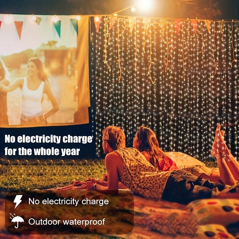 Outdoor Solar Curtain String Light, 3 * 3M-300LED/3 * 2M-200LED/3 * 1M-100LED, 8 Lighting Modes, IP65 Waterproof, Suitable for Home Garden, Porch, Backyard Wedding Parties, Thanksgiving 2026 - $12.99 –P2