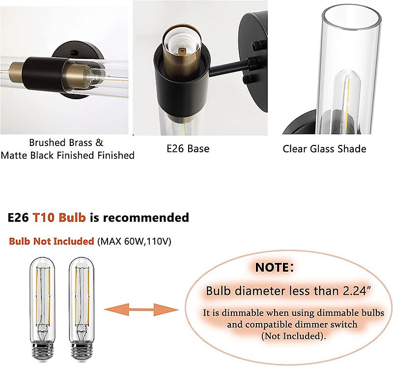 Aplique de pared LED, lámpara de pared negra de estilo nórdico con pantalla de tambor de vidrio metálico, iluminación de pared, lámpara de lectura, para mesita de noche, dormitorio 110-240v 2025 - $116.99 –P6