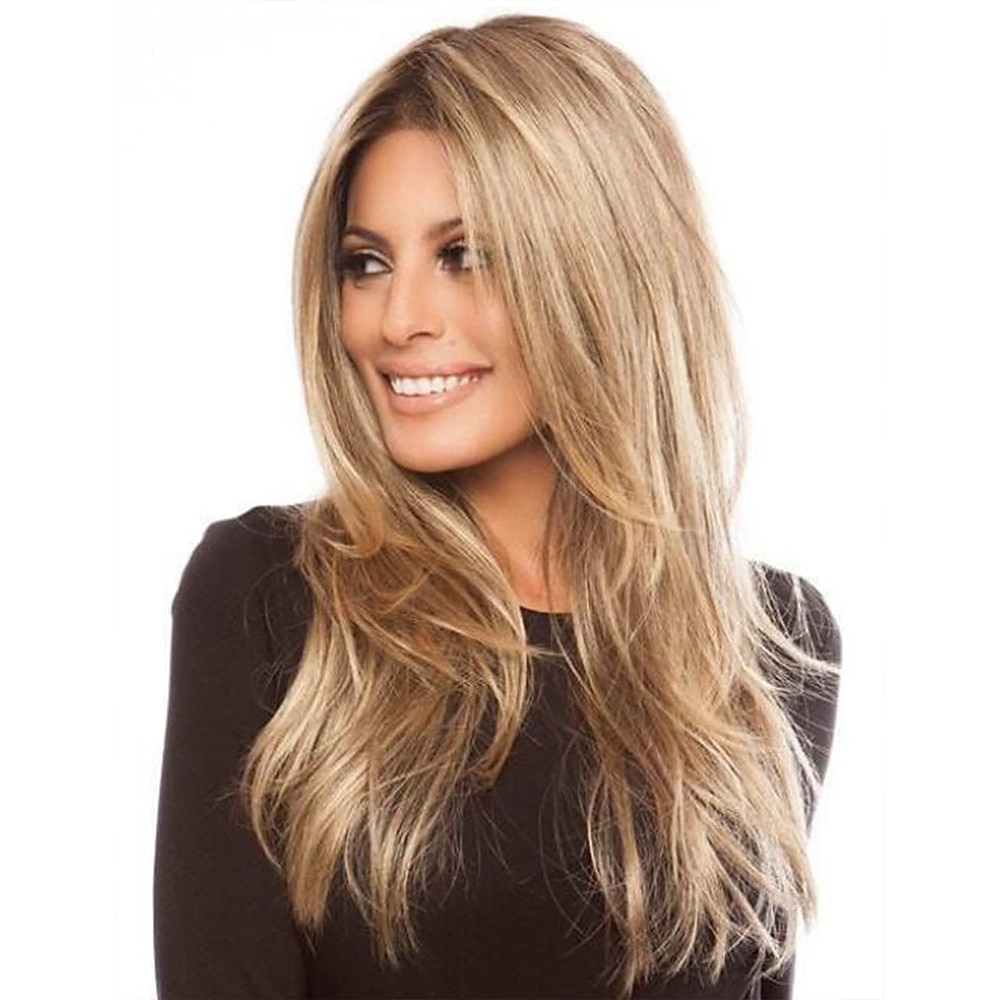 parrucche bionde lunghe per donne bianche parrucche bionde dritte a strati con radici scure parrucca di halloween cosplay quotidiana da 25 pollici di capelli sintetici del 2026 a $18.99 –P1