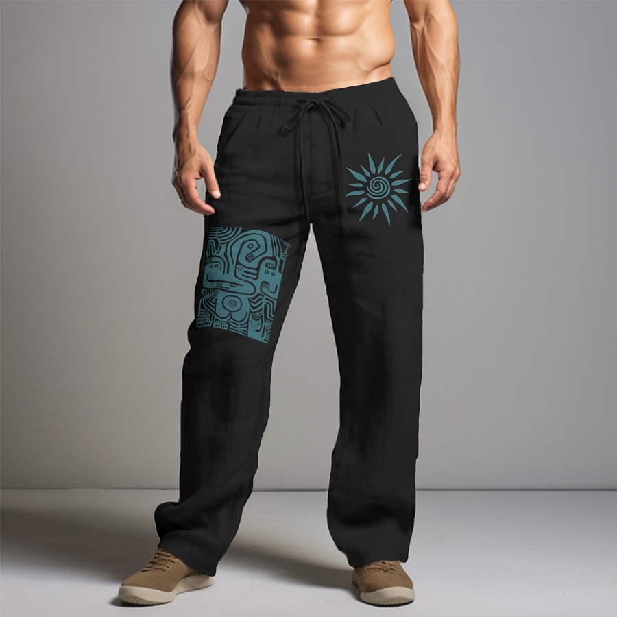 Hombre Graphic Sol Tribal Pantalones Media cintura Vintage Vacaciones Ropa Cotidiana Noche Primavera Otoño Negro Blanco Caqui 2026 - $27.99 –P9