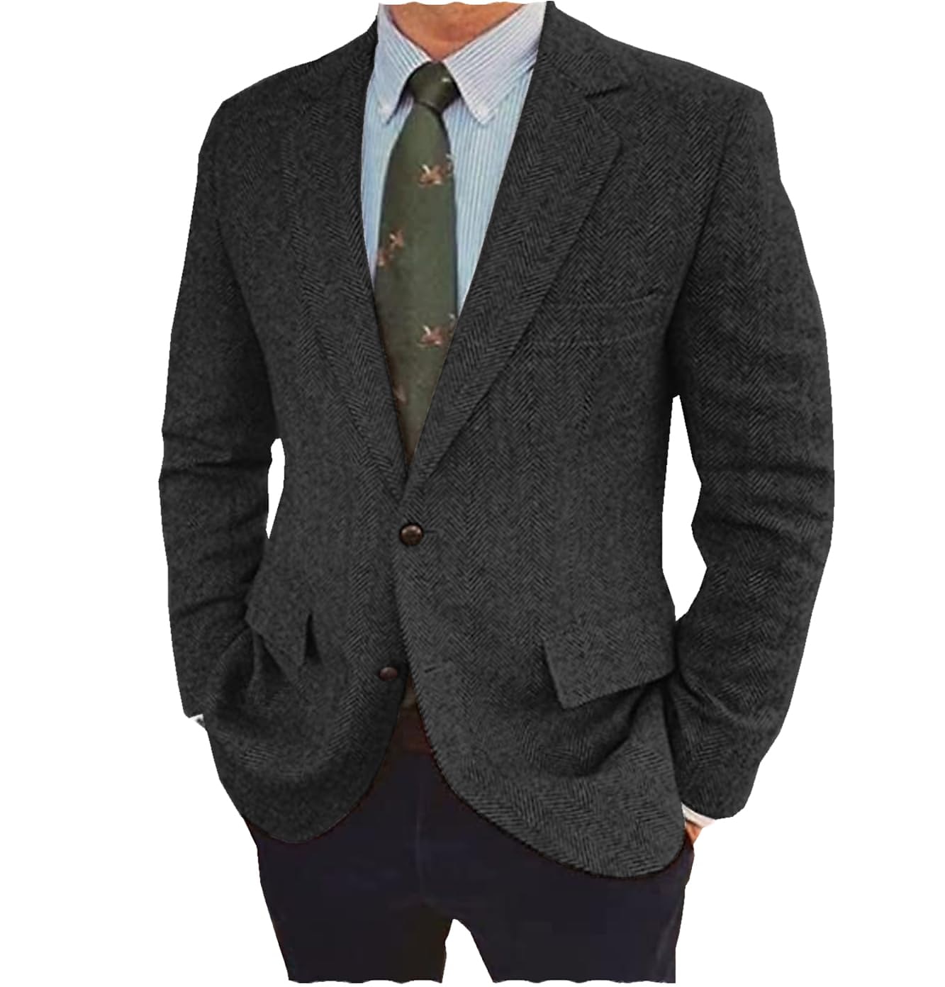 Herren Tweed Fischgrät Blazer Retro Vintage Jacke Winter Regular Übergröße Einreihig Zwei Knöpfe Braun Schwarz Blau 2025 - $82.99 –P4
