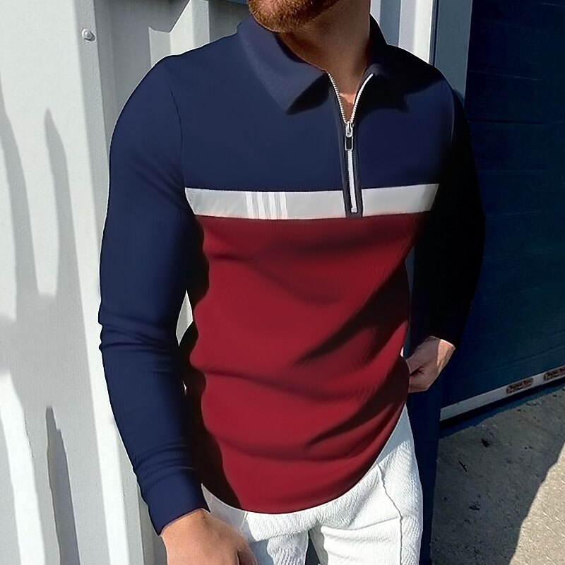 Homme Polo zippé Tee Shirt Golf Entreprise Usage quotidien Quarter Zip manche longue Mode Style classique Bloc de couleur Zippé Printemps Automne Rouge bleu marine Vert foncé Gris foncé Polo zippé de 2025 ? $21.99 –P1