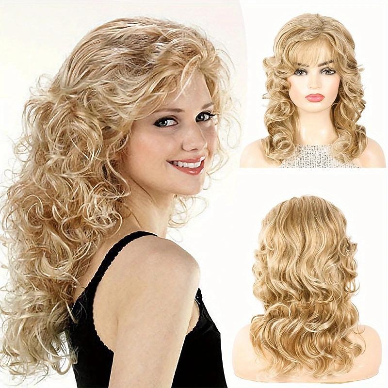 Blond 20-calowe długie kręcone falowane włosy peruki puszyste miękkie włosy peruki z grzywką dla kobiet peruki z włosów syntetycznych 2025 - $23.99 –P7