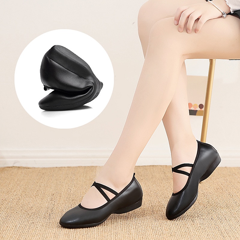 Women's Black Soft Sole Ballet Dance Shoes - Professional Flat Slip-On Shoes with Cross Straps for Practice and Performances 2025 - $26.99 –P3