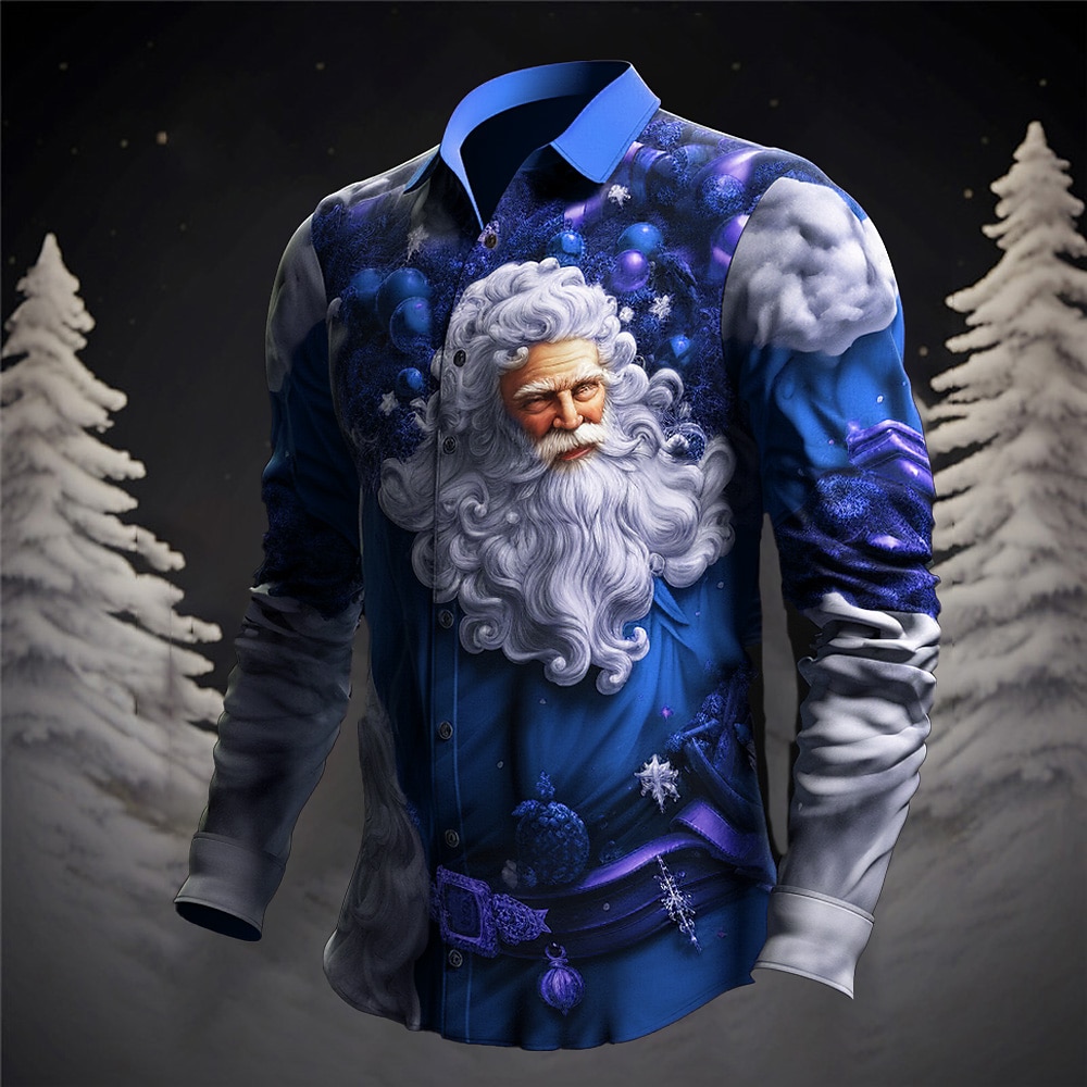 Herr jultomten Julgran Skjorta Långärmad Ledigt Jul Dagliga kläder Utekväll Höst vinter Nedvikt Mönster Button-Down Grå+Purpur Gul Rubinrött Mörk marin Kungsblå 2025 - $26.99 –P9