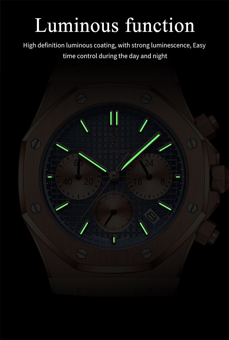 POEDAGAR Men Quartz Watch Outdoor Sports Fashion Casual Luminous Calendar Chronograph Waterproof Steel Watch 2025 - $34.99 –P7