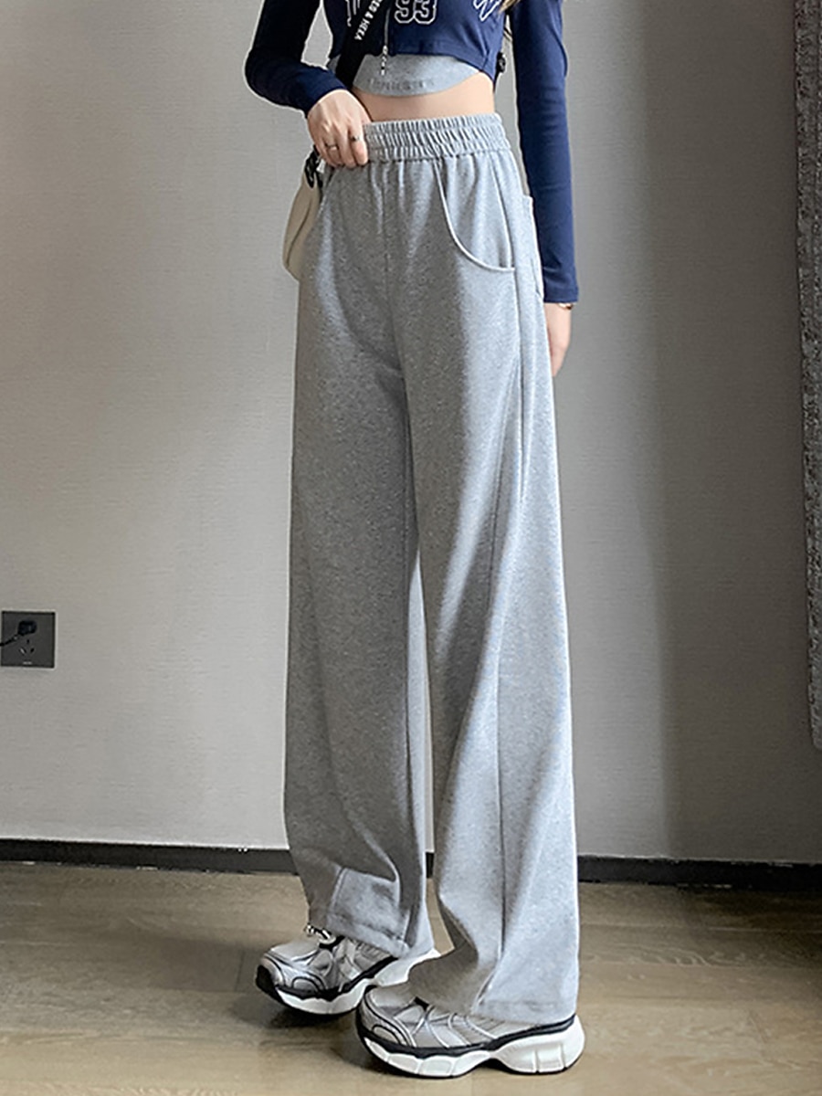 Dam Joggingbyxor Brett skaft Aktiv Mode Streetwear Fullängd Hög midja Slät Ficka Elastisk midja Högt snitt Håller värmen Komfort Mjuk Microelastisk Utomhus Semester Gata Aprikos Grå Svart Höst Vinter 2025 - $20.99 –P16