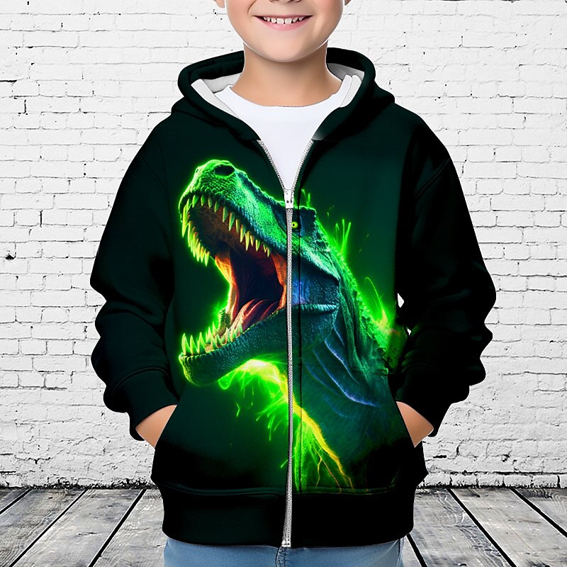 Pojkar 3D Dinosaurie Huvtröja Kappa Ytterkläder Långärmad 3D-tryck Höst Vinter Mode Streetwear Häftig Barn 3-12 år Utomhus Ledigt Dagligen Normal 2025 - $18.49 –P6