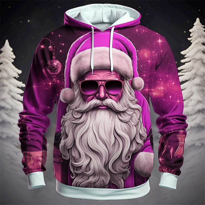 Sweat à capuche 3D Père Noël pour homme, motif graphique, mode Père Noël, impression 3D, sport, extérieur, vacances, jaune foncé, rouge, manches longues, capuche, poche avant, printemps&amp;chemise de 2025 ? $32.99 –P2