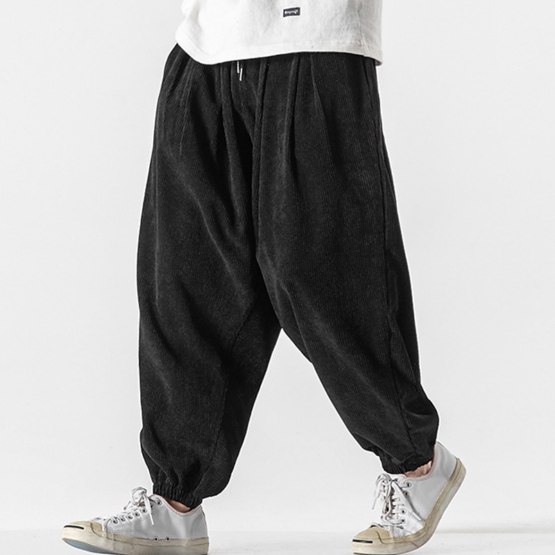 Men's Sweatpants Corduroy Pants Carrot Pants Pocket Drawstring Elastic Waist Plain Comfort Breathable Outdoor Daily Going out Fashion Casual Black Pink 2026 - $49.99 –P14