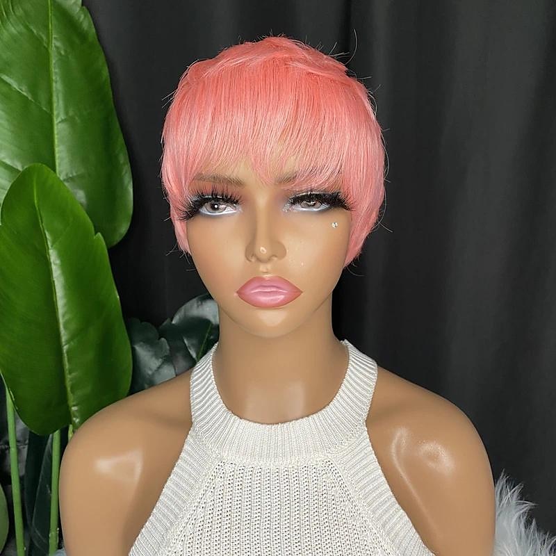 Perruques courtes de lutin de cheveux humains coupe de lutin perruques ondulées roses courtes perruques de cheveux synthétiques courtes en couches pour les femmes de 2025 ? $23.99 –P10