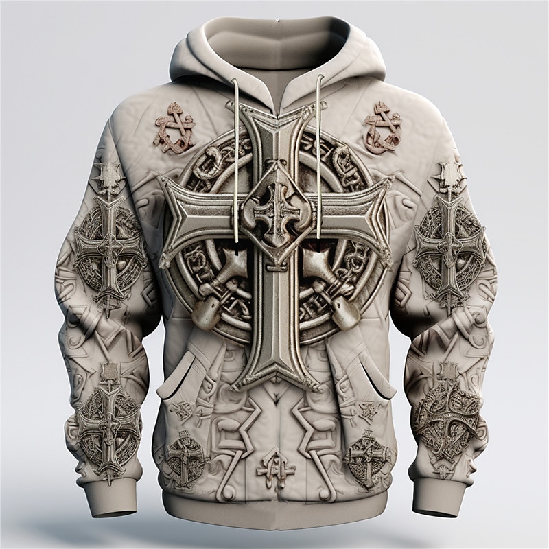 Pánské Grafika Haç Kapuce Kapucky Mikina Kapuce Dlouhý rukáv Mikina s kapucí Kapuce Módní 3D tisk Outdoorové sporty Dovolená Streetwear Vodní modrá Hnědá Tisk Přední kapsa Jaro & podzim Návrhář 2025 - $31.99 –P1