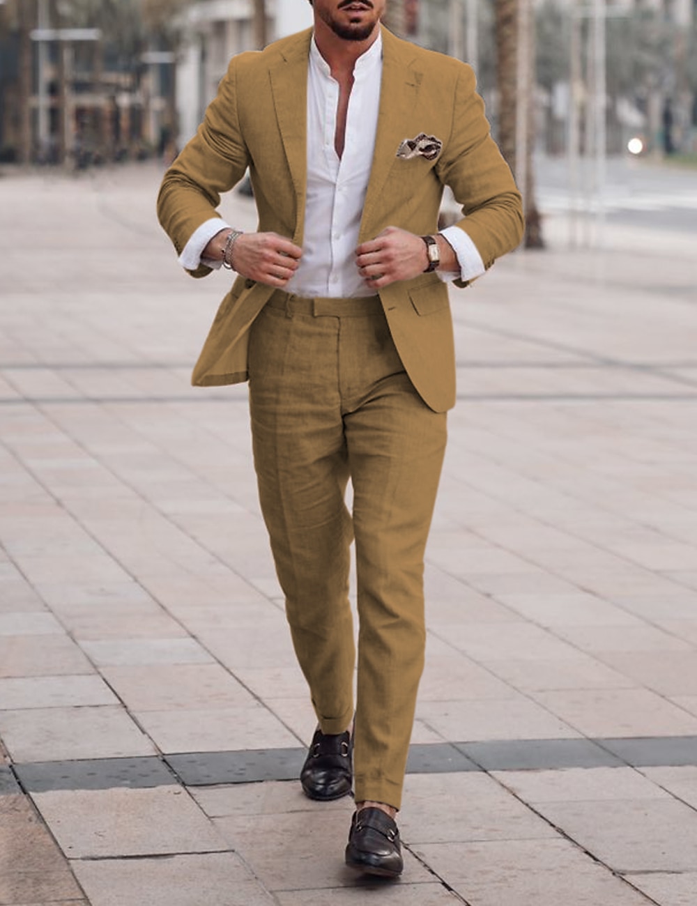 Herr Bröllop Linen Linnekostymer Rodnande Rosa Mörkgrå Solid färg Skräddarsydd passform 2 delar set Singelknäppt 1 Knapp 2025 - $112.99 –P5