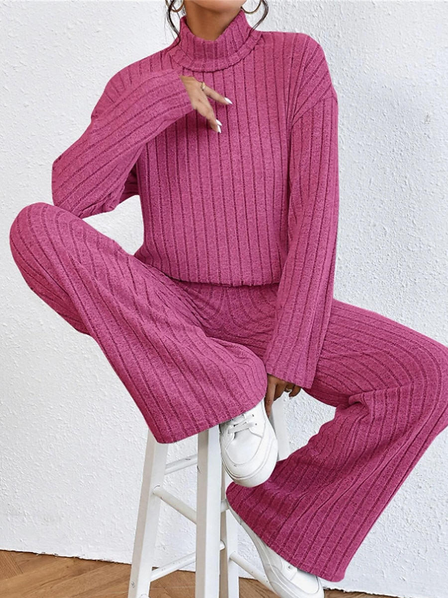 dam loungewear set ren färg ledig komfort mjuk hemgata dagligen polyester andas hög hals långärmad tröja byxa höst vinter hem outfits 2025 - $31.99 –P3