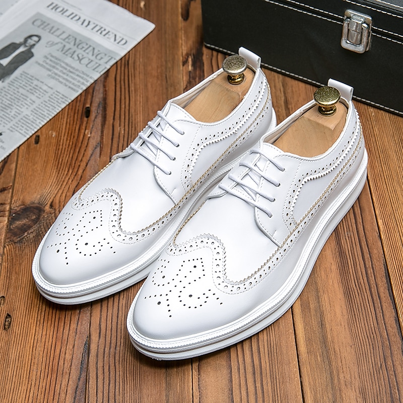 vita brogue-derbyskor för män - snygga lädersneakers med snörning för vardags- och högtidskläder 2025 - $59.99 –P1