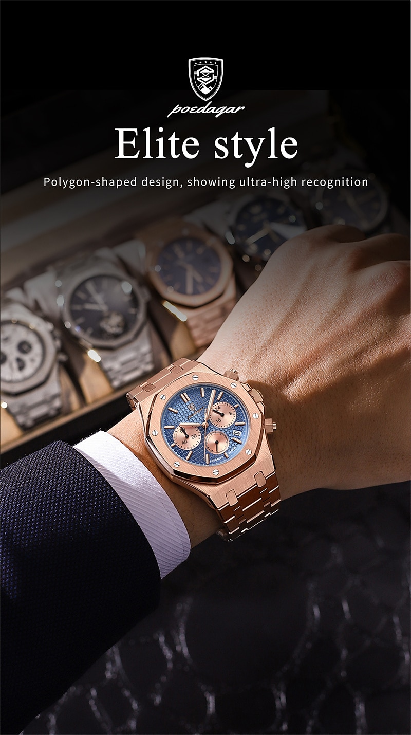 POEDAGAR Men Quartz Watch Outdoor Sports Fashion Casual Luminous Calendar Chronograph Waterproof Steel Watch 2025 - $34.99 –P2