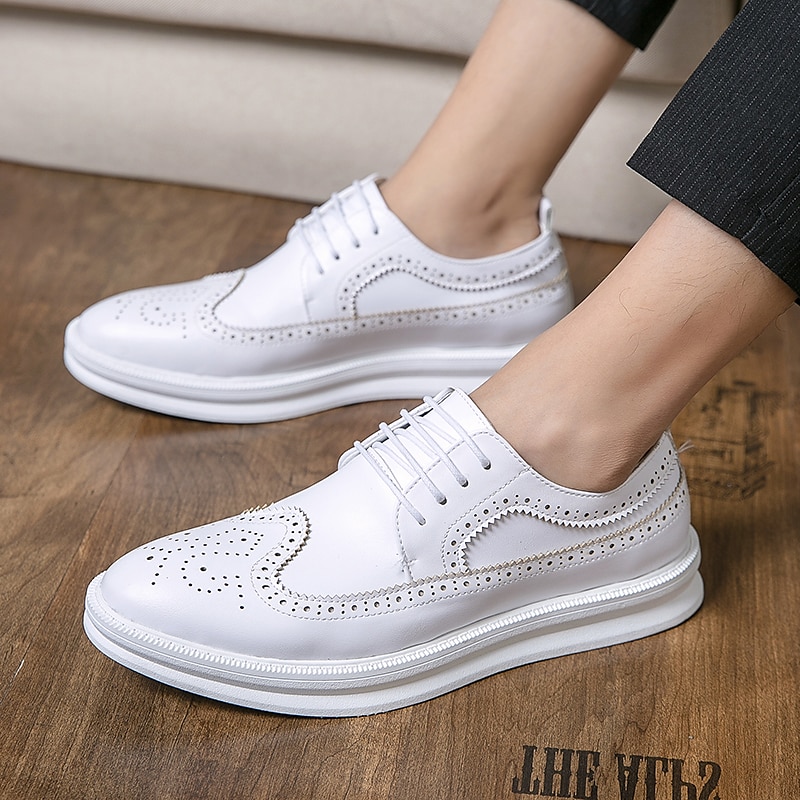 vita brogue-derbyskor för män - snygga lädersneakers med snörning för vardags- och högtidskläder 2025 - $59.99 –P3