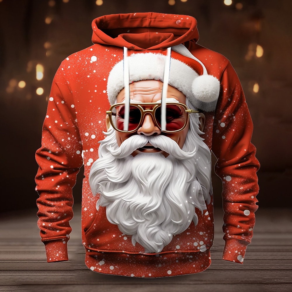 Sudadera con capucha de Papá Noel para hombre, diseño navideño en 3D, con estampado gráfico de Papá Noel, moda 3D, para deportes al aire libre, vacaciones, sudadera con capucha de manga larga, color 2025 - $32.99 –P5