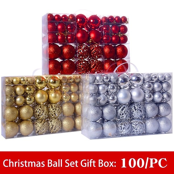 2025年 クリスマスオーナメント ボール飾り クリスマスデコレーション 100個入り 3～6cm 飛散防止吊り下げボール クリスマスツリー、結婚式、パーティー、ホリデー用  コレクション – $29.99 –P4