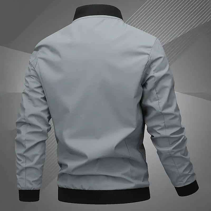Men's Lightweight Jacket Summer Jacket Bomber Jacket Windbreaker Outdoor Vacation Warm Fall Winter Plain Fashion Streetwear Stand Collar Regular Black Gray Jacket 2025 - $26.99 –P2