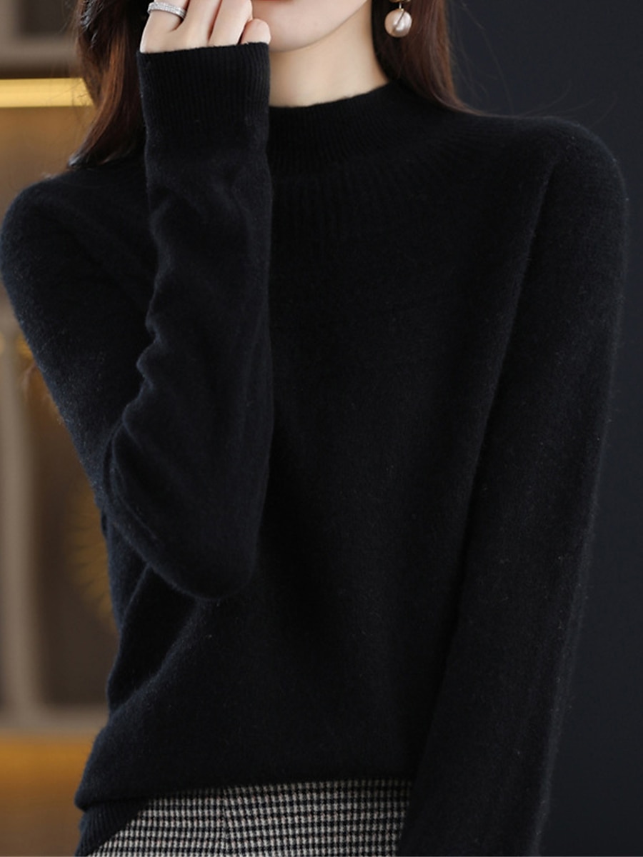 Dame Pullover genser Gatemote Fritid Myk Helfarge Riflet Crew-hals Overstørrelse Langermet Vanlige topper Strikke utendørs Daglig Ferie Magentafarget Sjø blå Høst Vinter 2025 - $54.99 –P12