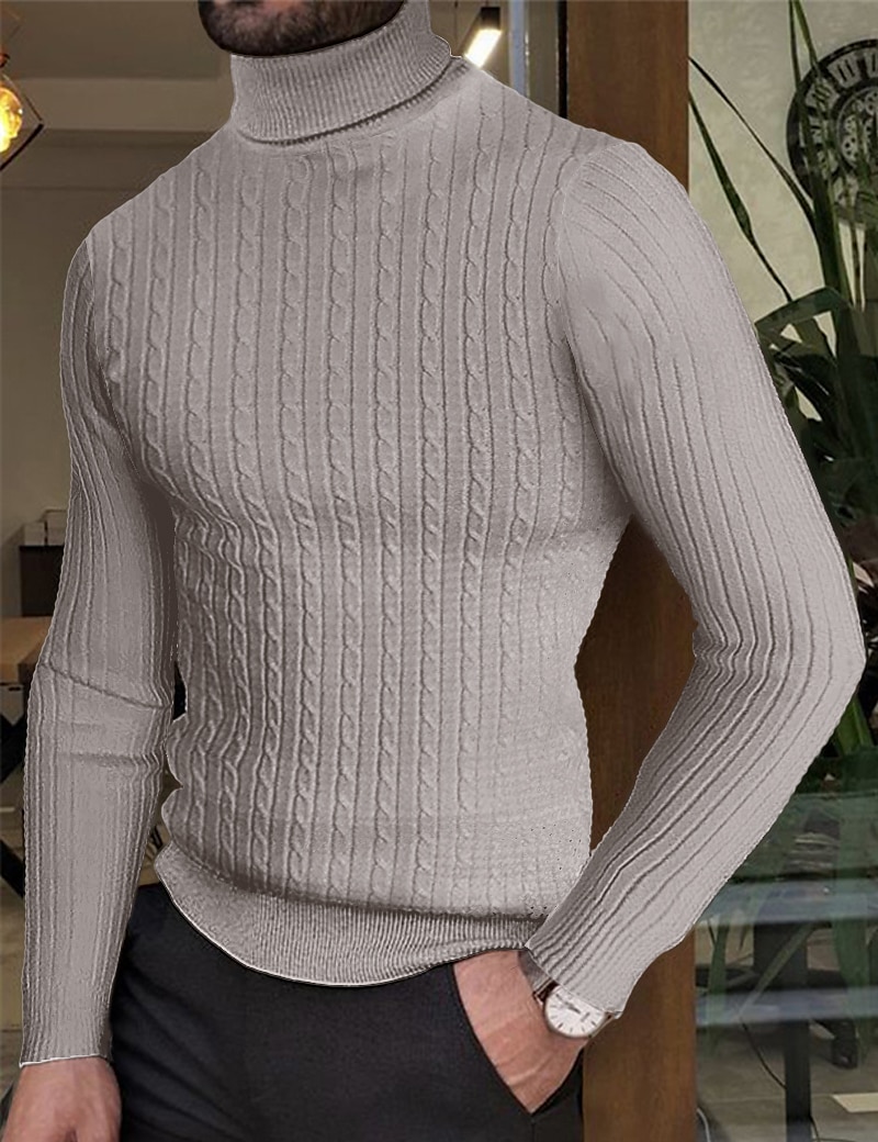 Herre Turtleneck genser Genser Herre Turtle Neck Jumper Riflet Kabel Strikke Strikket عادي Rullekrage Hold Varm Moderne Moderne Dagligdagstøy Ut på byen Klær Høst vinter Vin Svart M L XL 2025 - $14.99 –P4