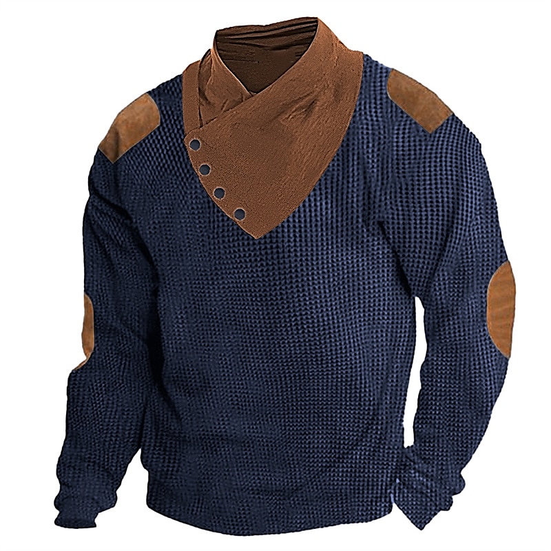Herren T Shirt T-Shirt Langarmshirt Langarm Stehkragen Frühling & Herbst Farbblock Mode Designer Basic Patchwork Urlaub Straße Ausgehen Schwarz Marinenblau Braun Top T-Shirt für Herren 2025 - $20.99 –P2