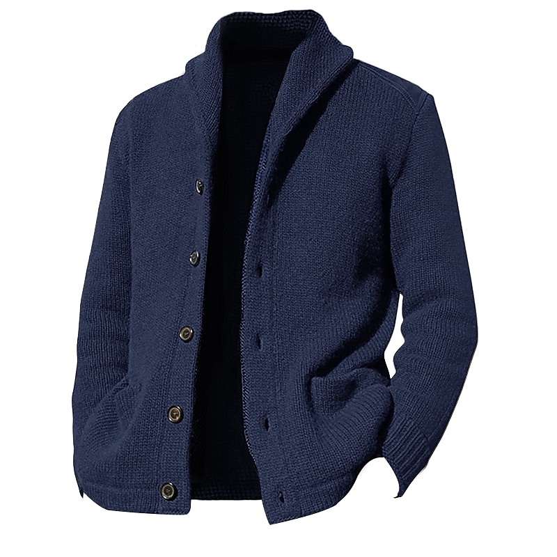 Herren Strickjacke Kurzer Pullover Strickpullover Gerippt Stricken Standard Knopf hoch Glatt Schalrevers Warm-Ups Moderne zeitgenössische Casual Freizeitskleidung Bekleidung Herbst Winter Schwarz Blau 2025 - $41.99 –P1