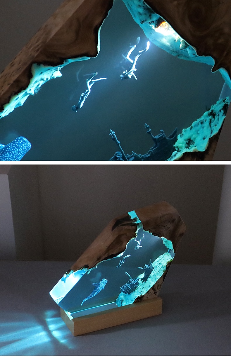 Shark Whale Ocean Art Ornament Gift Solid Wood Resin Night Light for Office Desktop Christmas Gift 2025 - $77.99 –P2