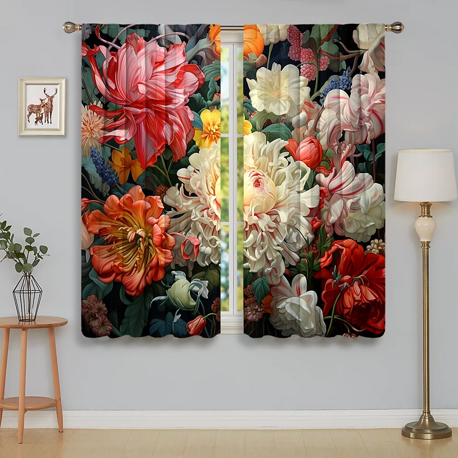 2 Panels Curtains For Living Room Bedroom, Flowers Curtain Drapes for Bedroom Door Kitchen Window Treatments Thermal Insulated Room Darkening 2025 - $22.99 –P6
