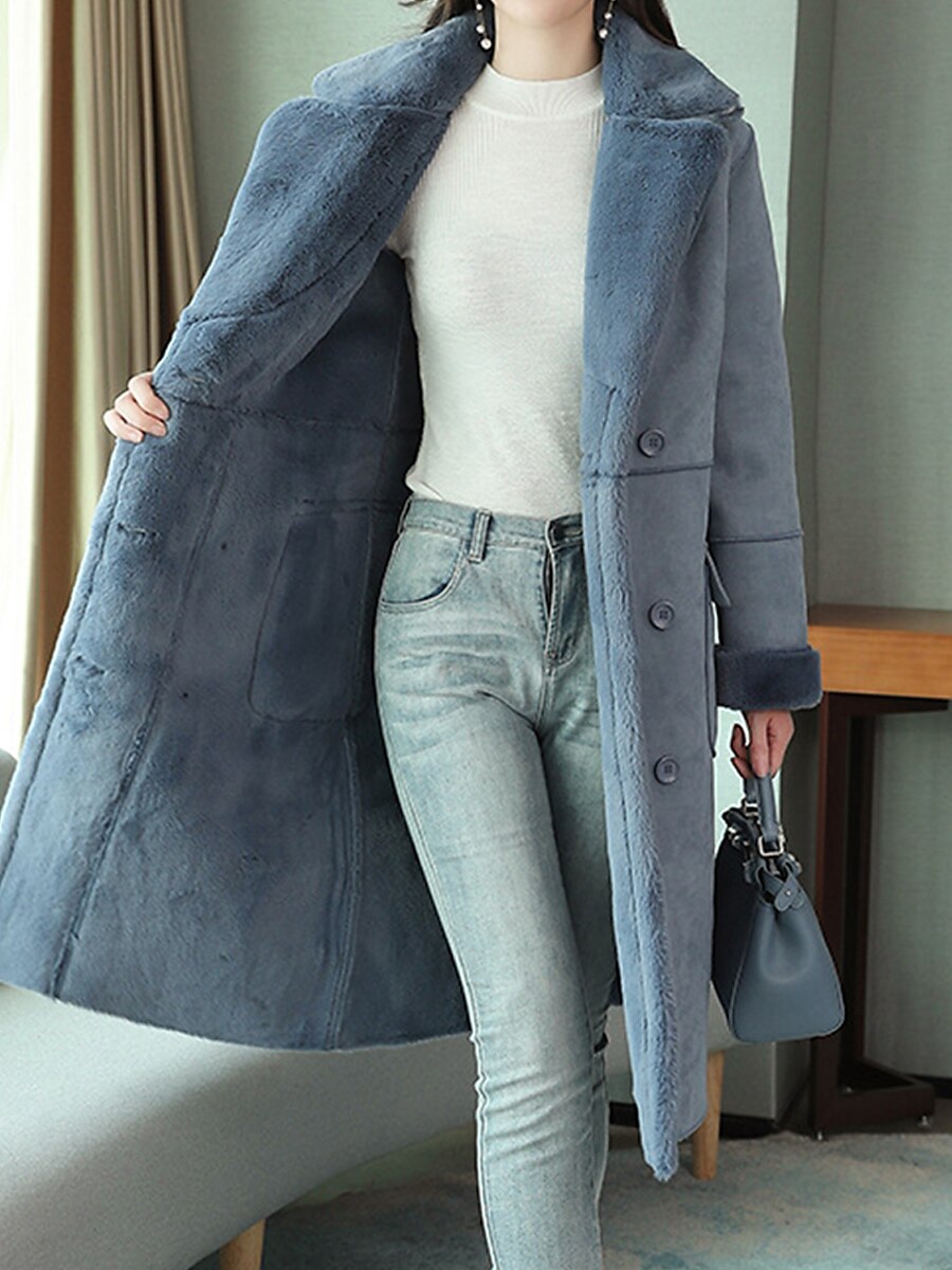 Women's Coat Warm Breathable Outdoor Casual Daily Wear Button Pocket Double Breasted Turndown Fashion Daily Modern Solid Color Regular Fit Outerwear Long Sleeve Fall Winter Blue Green S M L XL 2XL 2024 - $75.99 –P14