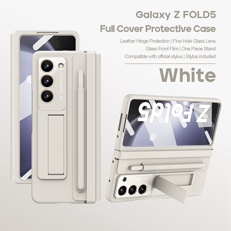 telefoon hoesje Voor Samsung Galaxy Z-vouw 6 Z Fold 5 Z Fold 4 Achterkant met standaard en schermbeschermer met S Pen Effen Kleur PC PU-nahka 2026 - $39.99 –P15
