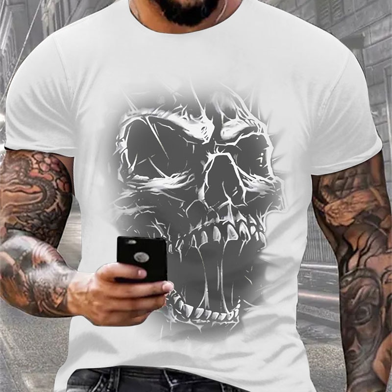 Hombre Cráneos Camiseta Camiseta superior 100% Algodón Manga Corta Gráfico Camisa Negro Blanco Camiseta cómoda Deporte Festivos Ropa de diseñador de moda 2025 - $15.99 –P2