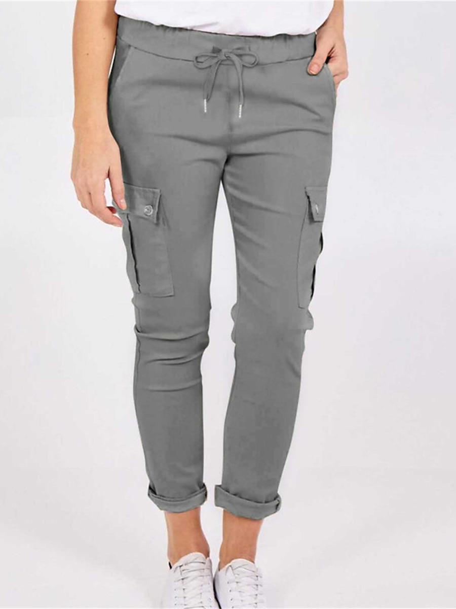 Women's Cargo Pants Pants Trousers Plain Mid Waist Full Length Dark Grey Fall 2025 - $22.99 –P1