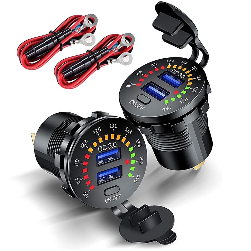 36w dual usb qc3.0 autolader 12v usb-uitgang snel opladen stopcontact met kleurrijke digitale voltmeter & aan / uit knop & 10a ingebouwde zekering voor voertuigen motorfietsen marine boot atv bus 2025 - $51.99 –P12