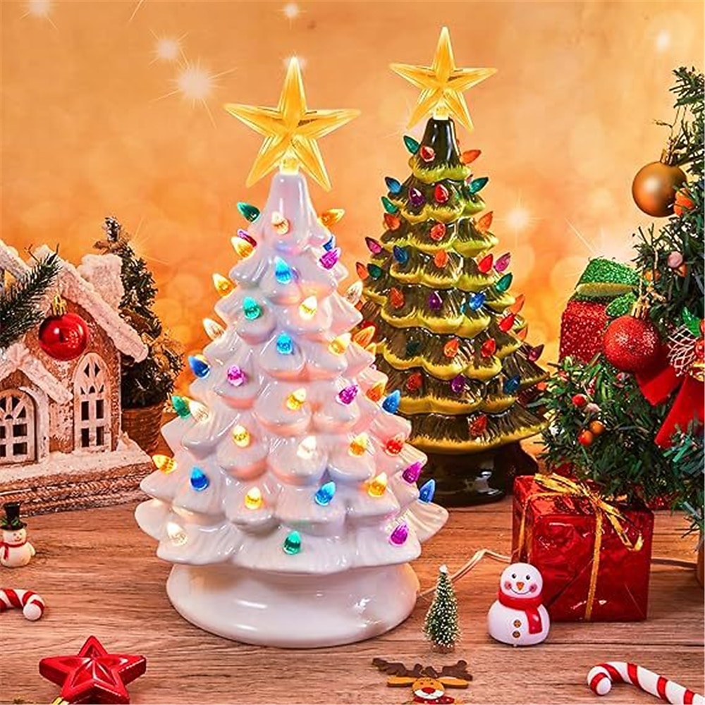 Christmas Tree Ceramic Christmas Tree Tabletop Decoration LED Light Hand-Painted Vintage Christmas Holiday Decoration 1PC 2025 - $25.99 –P1