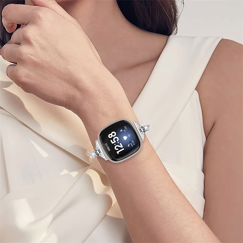 Smart Watch Band Kompatibilis valamivel FitBit Versa 4, Sense 2, Versa 3, Sense Rozsdamentes acél Okos óra Szíj Női Csillogás Kristály Ékszer karkötő Csere Karszalag 2025 - $17.99 –P4