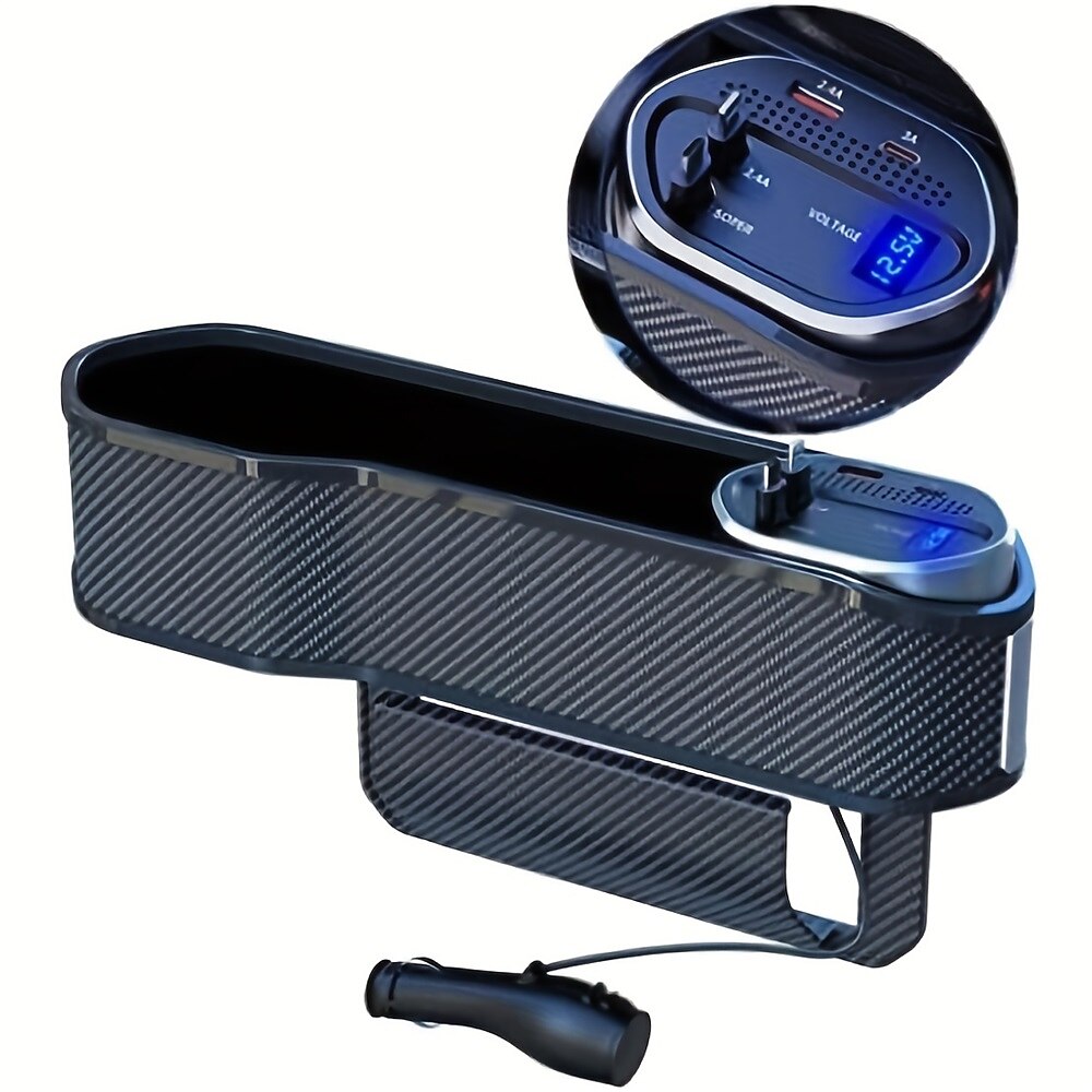 Car Seat Storage Box With Two USB Ports And Two Retractable Fast Charge Cables Interface Car Center Console Side Storage Storage Box 2025 - $49.99 –P7