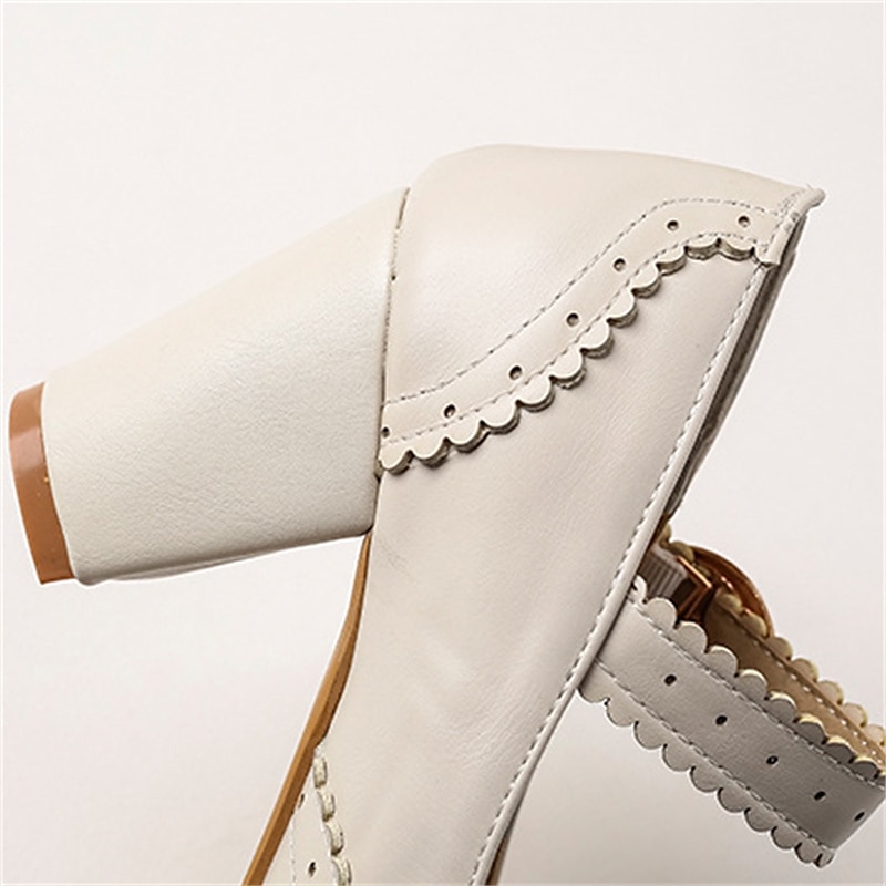 Weiße Mary-Jane-Pumps im Vintage-Stil für Damen – Retro-Brogue-Pumps mit gewelltem Riemen und Blockabsatz, elegante Abendschuhe für Hochzeiten und besondere Anlässe 2025 - $54.99 –P3