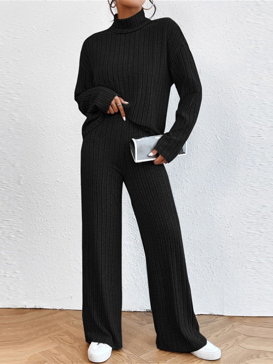 dam loungewear set ren färg ledig komfort mjuk hemgata dagligen polyester andas hög hals långärmad tröja byxa höst vinter hem outfits 2025 - $31.99 –P14