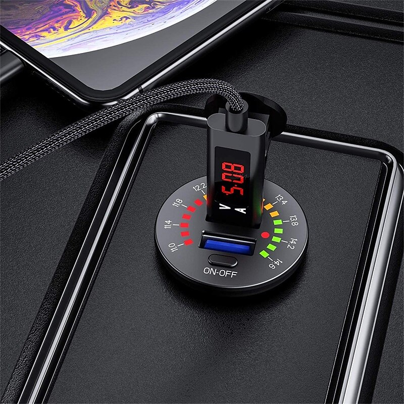 36w dual usb qc3.0 autolader 12v usb-uitgang snel opladen stopcontact met kleurrijke digitale voltmeter & aan / uit knop & 10a ingebouwde zekering voor voertuigen motorfietsen marine boot atv bus 2025 - $51.99 –P10