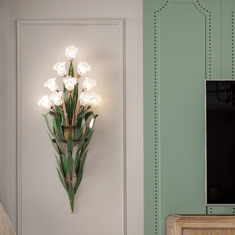 arandelas de parede design de flores g4 * 6 luminária de cabeceira led com iluminação de vaidade de vidro de metal lâmpadas de parede de metal para corredor de quarto 110-240v de 2025 por $365.09 –P13
