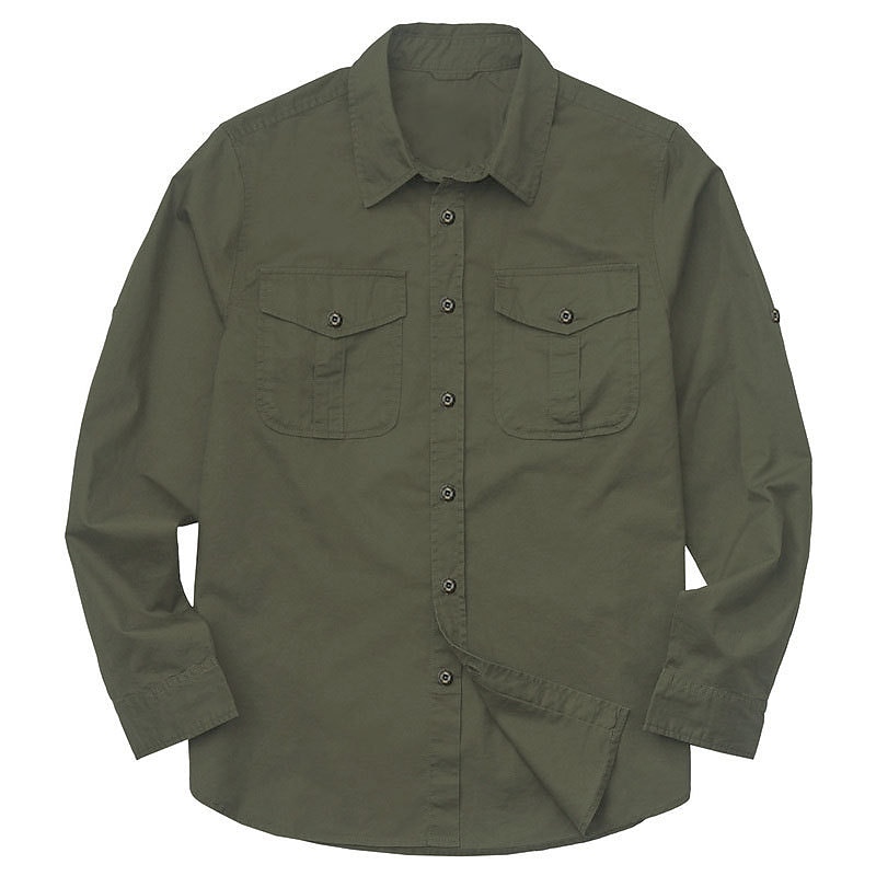 Voor heren Overhemdjasje Overhemd khaki Leger Groen Donkerblauw Lange mouw Effen Revers Vakantie Dagelijks Voorvak Kleding Katoen Katoenmix Modieus Casual Comfortabel 2025 - $35.99 –P5